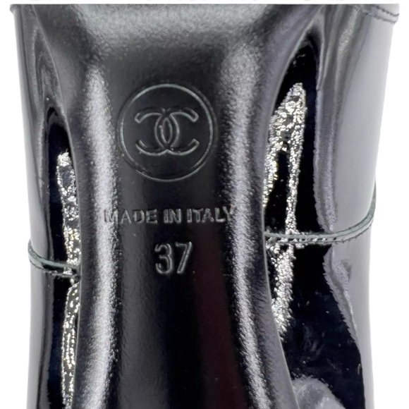 CHANEL Derby Black Patent Leather CC Logo Lace-Up Ankle Boots Size EU37 - Picture 8 of 12